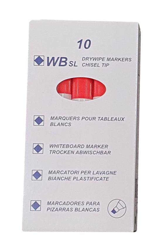 Drywipe Chisel Tip Marker Red Pack of 10