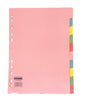 A4 Manilla Subject Dividers 10 Part Assorted Alternating Pastel Colours with Blank tabs