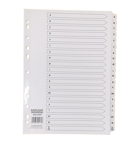 Set of 20 Alphabetically Marked A-Z Miltipunched A4 Dividers with Mylar Reinforced Holes and Front Index Sheet