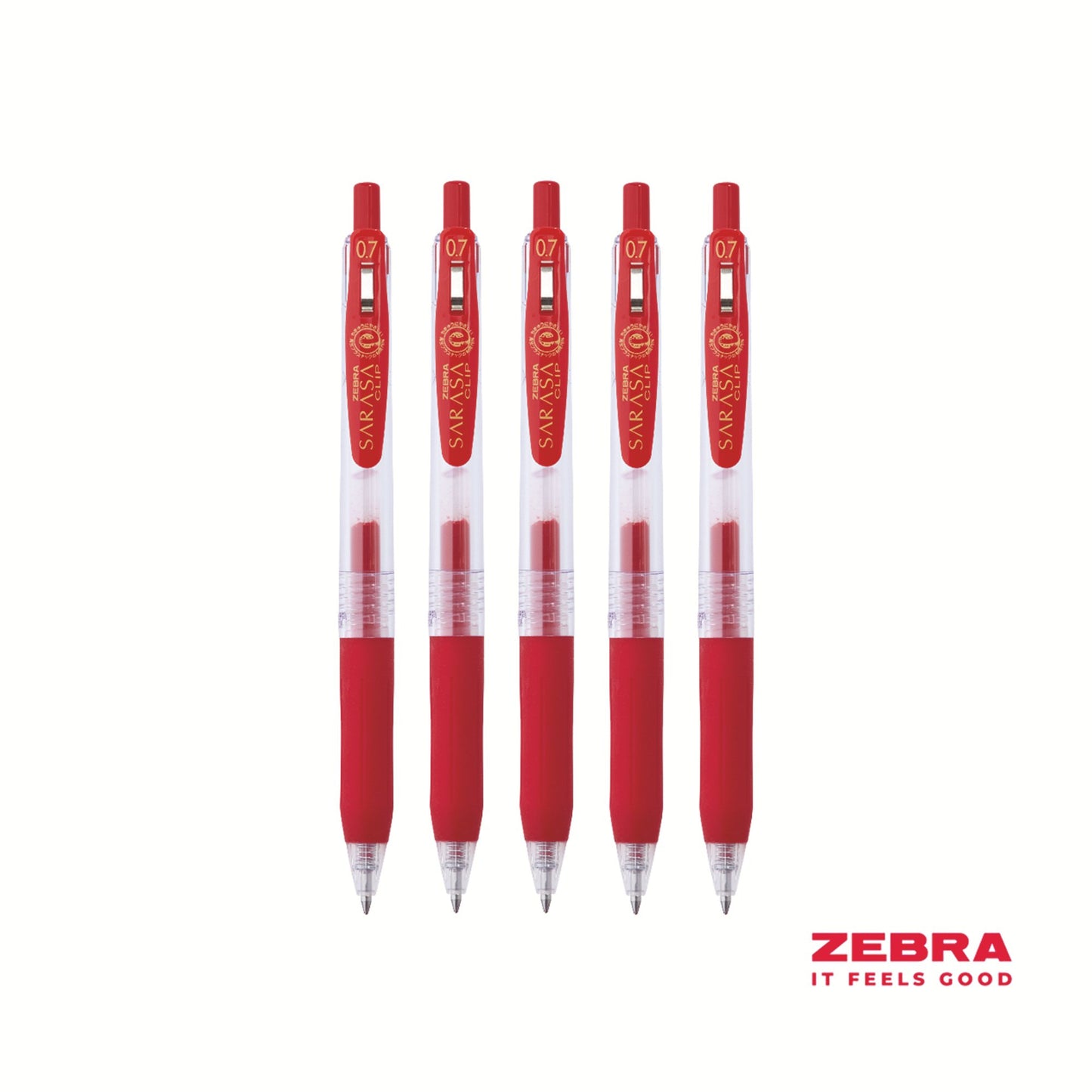 Zebra Eco SARASA Gel Retractable Rollerball CLIP 0.7mm Pen Red Ink - Pack of 12