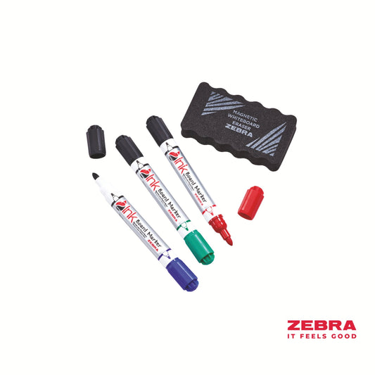 Zebra Whiteboard Marker Bullet Double Ended Pack of 3 with 1 Eraser