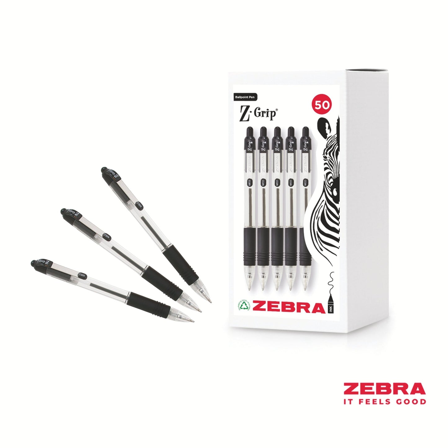 Zebra Z-Grip Retractable Ballpoint Pen Black Ink Pack of 50