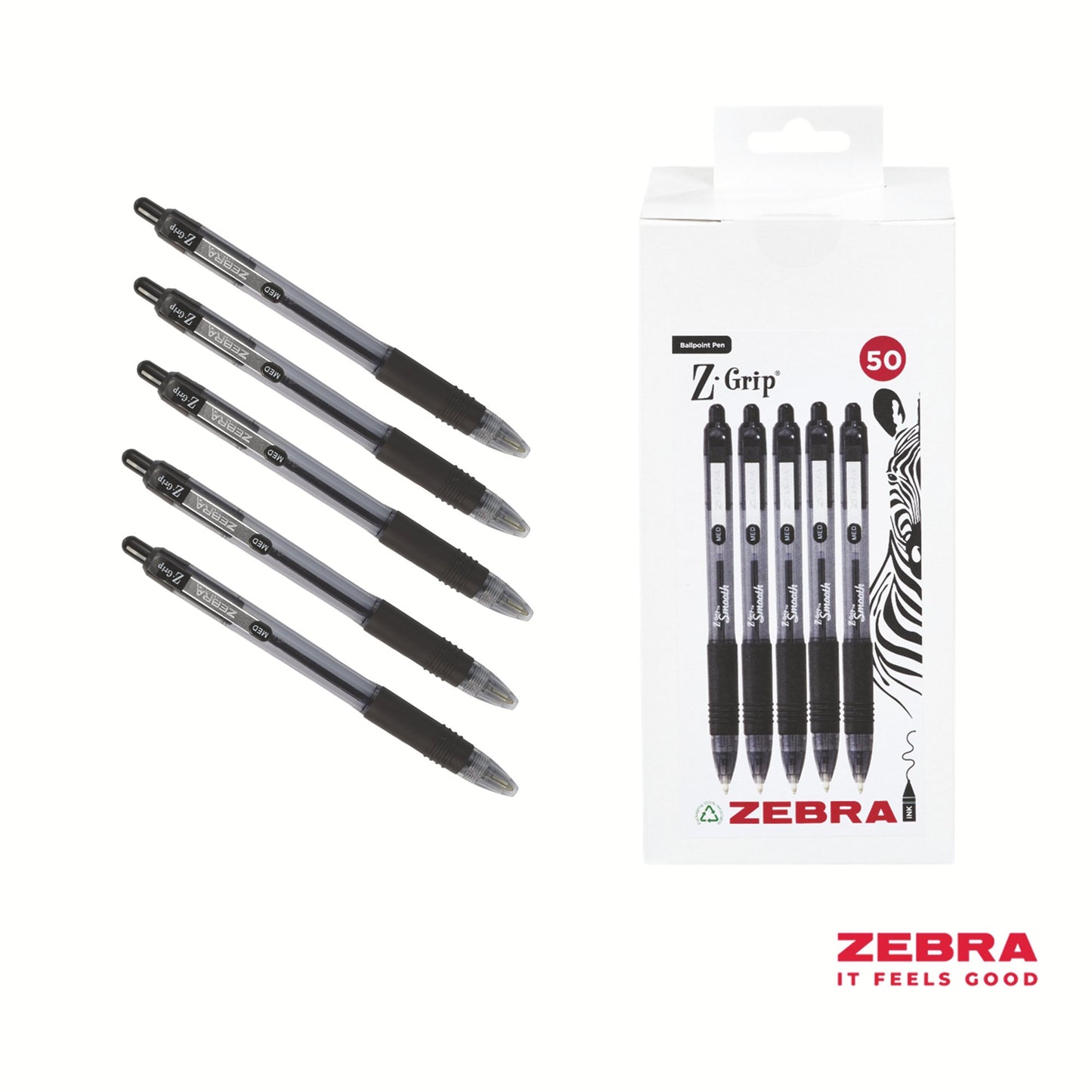 Zebra Z-Grip Smooth Retractable Ballpoint Pen Black Ink - Pack of 50