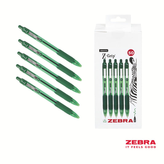 Zebra Z-Grip Smooth Retractable Ballpoint Pen Green Ink - Pack of 50