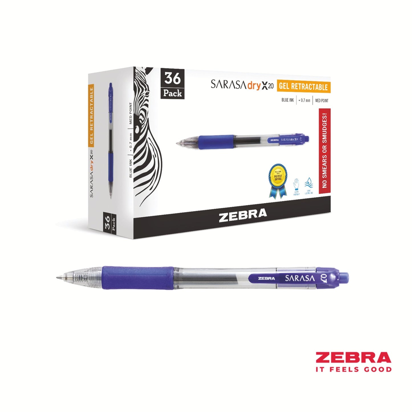 Zebra SARASA Gel Retractable Rollerball 0.7mm Pen Blue Ink - Pack of 12