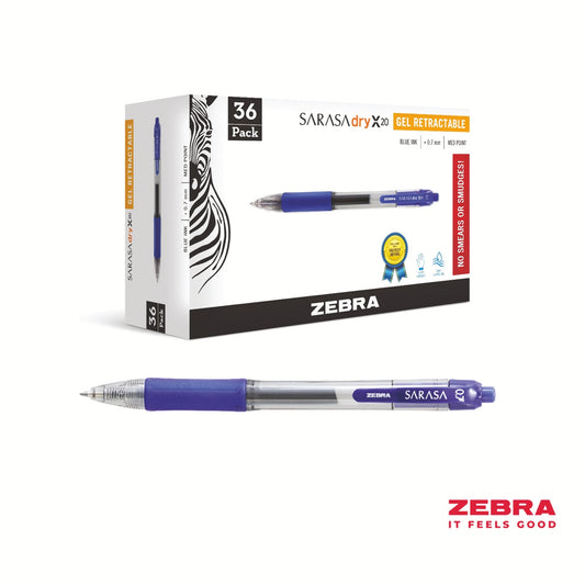 Zebra SARASA Gel Retractable Rollerball 0.7mm Pen Blue Ink - Pack of 12