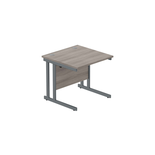 Office Rectangular Desk with Steel Double Upright Cantilever Frame (FSC) | 800X800 | Alaskan Grey Oak/Graphite