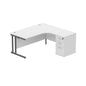 Double Upright Right Hand Radial Desk + Desk High Pedestal (FSC) | 600mm Deep Pedestal | 1600X1200 | Arctic White/Graphite