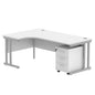 Double Upright Left Hand Radial Desk + 3 Drawer Mobile Under Desk Pedestal (FSC) | 1800X1200 | Arctic White/Silver