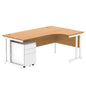 Double Upright Right Hand Radial Desk + Under Desk Steel Pedestal 3 Drawers (FSC) | 1800X1200 | Norwegian Beech/White