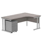 Double Upright Right Hand Radial Desk + Under Desk Steel Pedestal 3 Drawers (FSC) | 1800X1200 | Alaskan Grey Oak/Silver