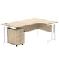 Double Upright Right Hand Radial Desk + 3 Drawer Mobile Under Desk Pedestal (FSC) | 1800X1200 | Canadian Oak/White