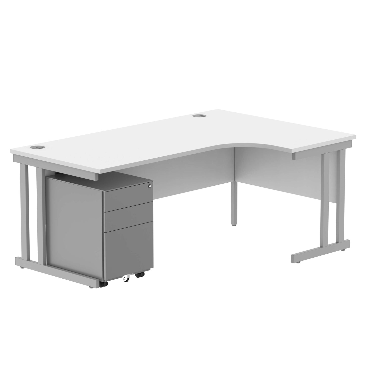 Double Upright Right Hand Radial Desk + Under Desk Steel Pedestal 3 Drawers (FSC) | 1800X1200 | Arctic White/Silver