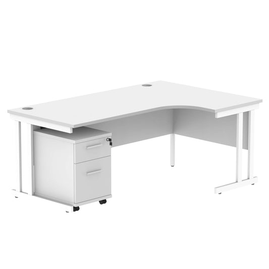 Double Upright Right Hand Radial Desk + 2 Drawer Mobile Under Desk Pedestal (FSC) | 1800X1200 | Arctic White/White