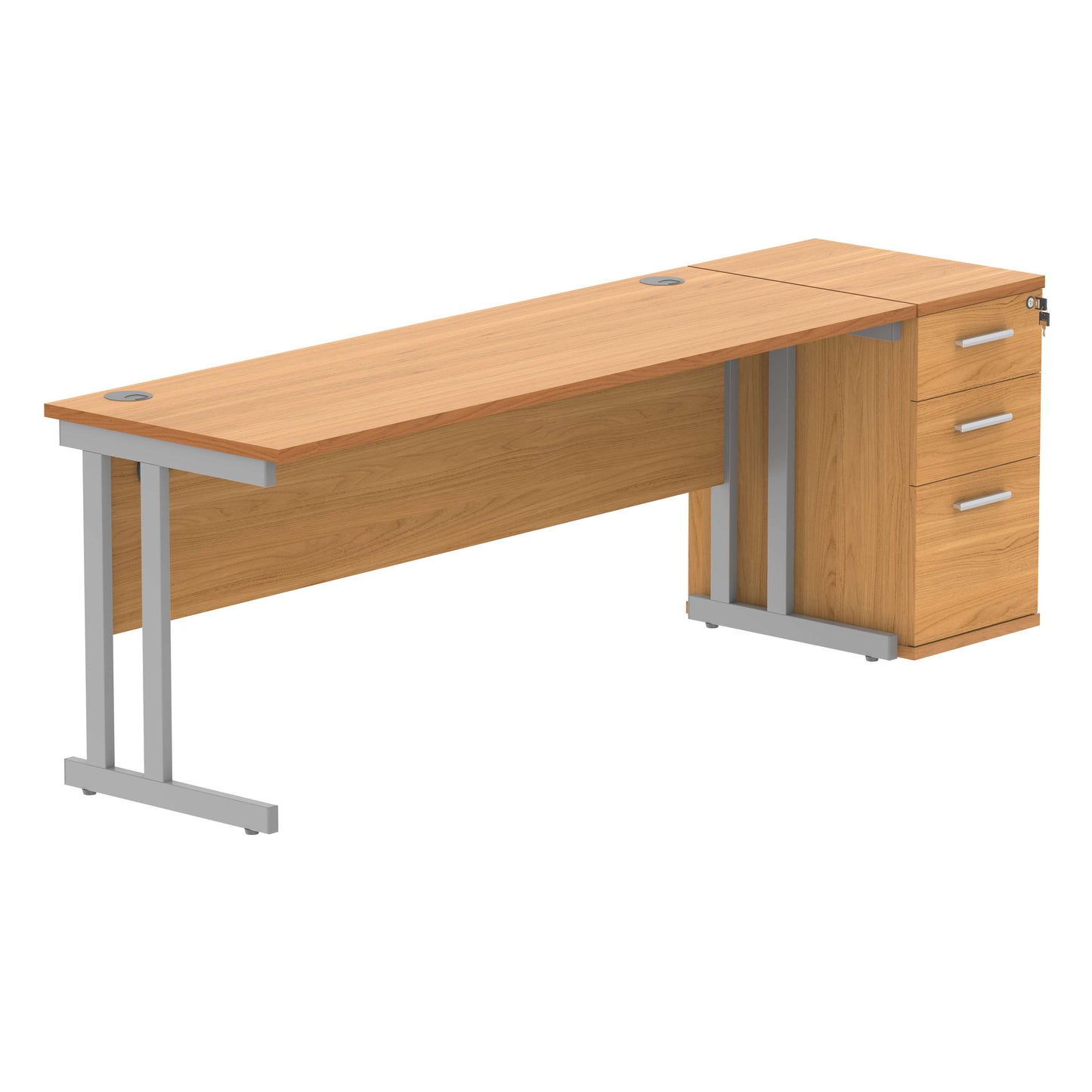 Double Upright Rectangular Desk + Desk High Pedestal (FSC) | 1800X600 | Norwegian Beech/Silver