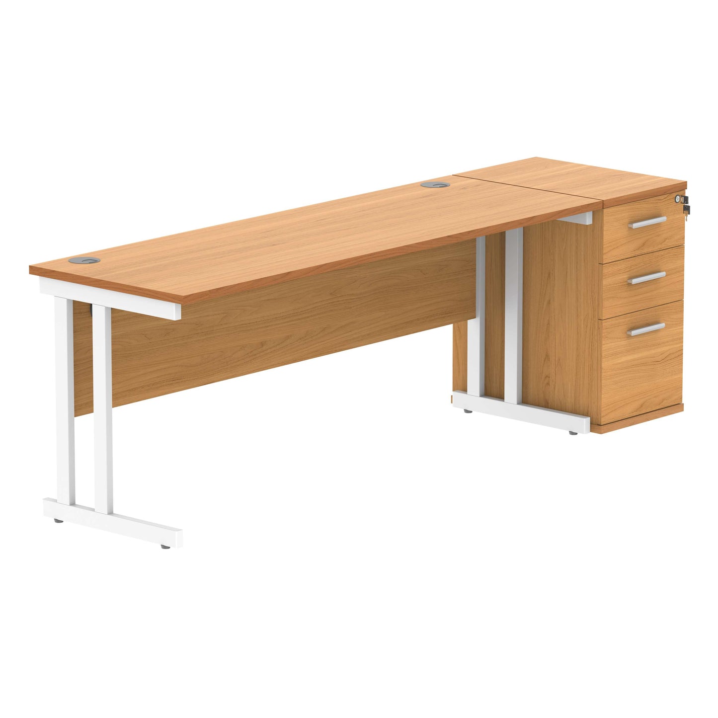 Double Upright Rectangular Desk + Desk High Pedestal (FSC) | 1800X600 | Norwegian Beech/White