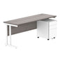 Double Upright Rectangular Desk + Under Desk Steel Pedestal 3 Drawers (FSC) | 1800X600 | Alaskan Grey Oak/White