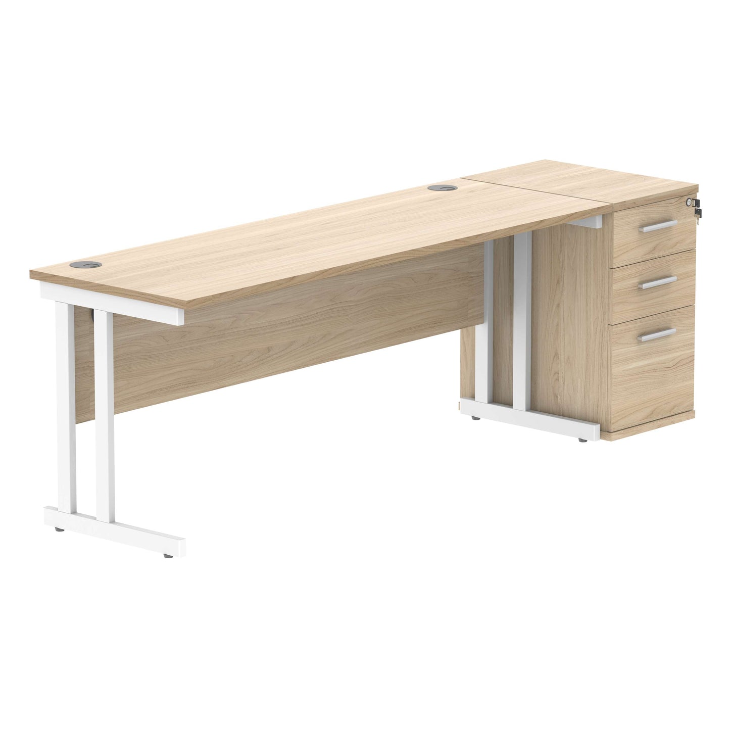 Double Upright Rectangular Desk + Desk High Pedestal (FSC) | 1800X600 | Canadian Oak/White