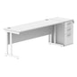 Double Upright Rectangular Desk + Desk High Pedestal (FSC) | 1800X600 | Arctic White/White