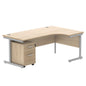 Single Upright Right Hand Radial Desk + 2 Drawer Mobile Under Desk Pedestal (FSC) | 1800 X 1200 | Canadian Oak/Silver