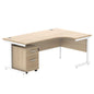 Single Upright Right Hand Radial Desk + 2 Drawer Mobile Under Desk Pedestal (FSC) | 1800 X 1200 | Canadian Oak/White