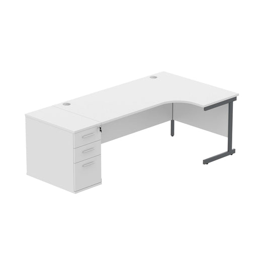 Single Upright Right Hand Radial Desk + Desk High Pedestal (FSC) | 600mm Deep Pedestal | 1800 X 1200 | Arctic White/Graphite