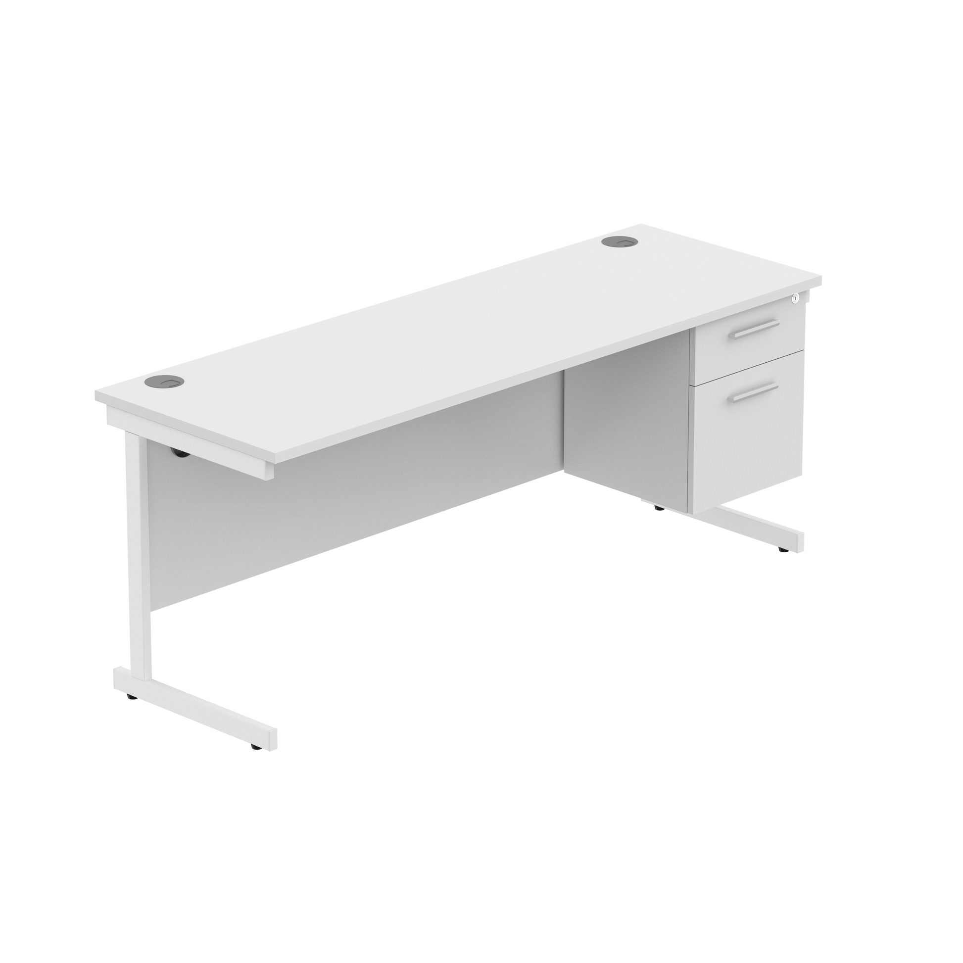 Office Rectangular Desk with Steel Single Upright Cantilever Legs + 2 Drawer Fixed Pedestal (FSC) | 1800X600 | Arctic White/White