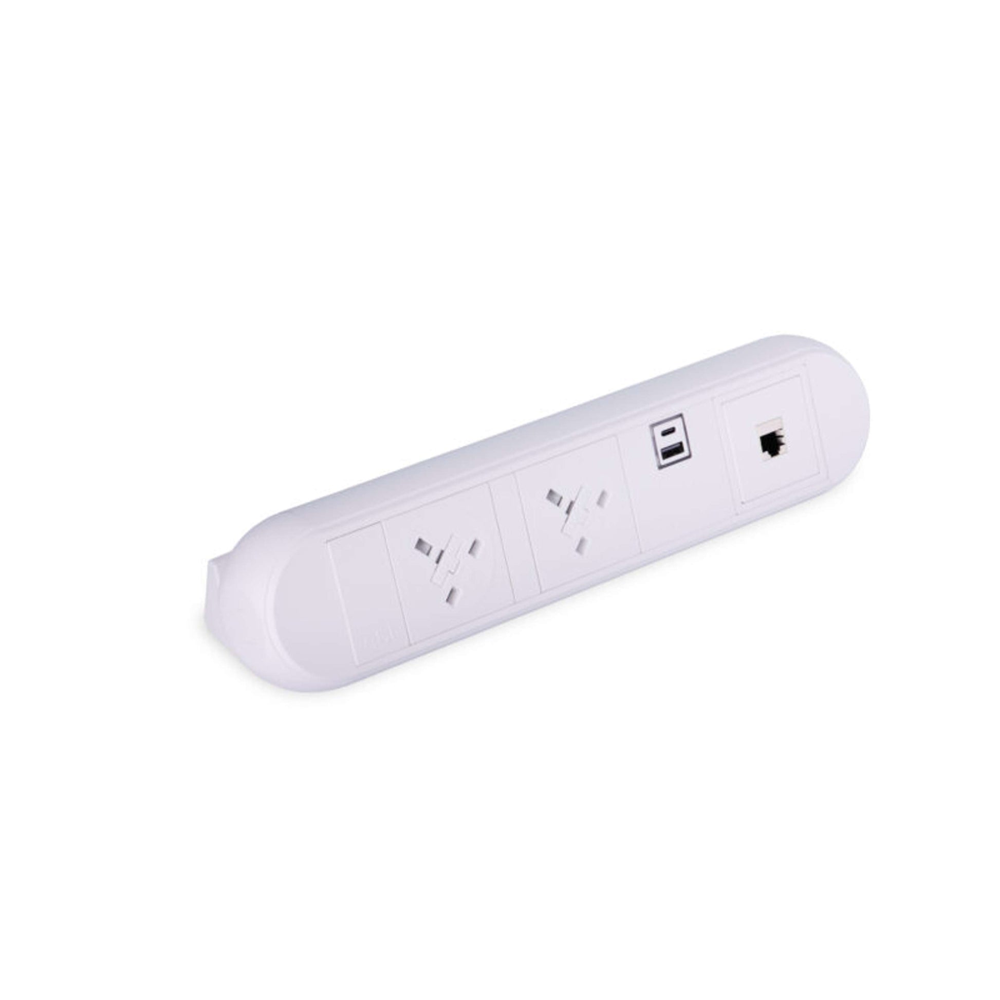 Desktop Power Module with 2 UK Power Sockets: USB-C: USB-A: 1 Data Port | White