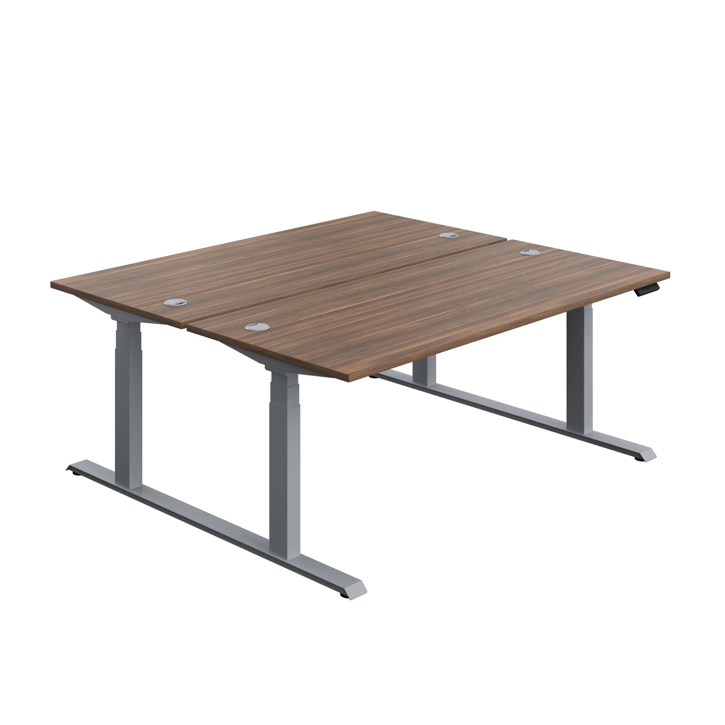 Economy Back To Back Sit Stand Desk (FSC) | 1800 X 800 | Dark Walnut/Silver