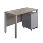 Goal Post Rectangular Desk + 3 Drawer Steel Pedestal (FSC) | 1200x600 | Grey oak/Silver