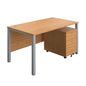 Goal Post Rectangular Desk + 2 Drawer Mobile Pedestal (FSC) | 1400x800 | Nova oak/Silver