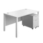 Goal Post Rectangular Desk + 2 Drawer Mobile Pedestal (FSC) | 1400x800 | White/White