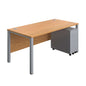 Goal Post Rectangular Desk + 3 Drawer Slimline Steel Pedestal (FSC) | 1600x800 | Nova oak/Silver