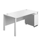 Goal Post Rectangular Desk + 3 Drawer Slimline Steel Pedestal (FSC) | 1600x800 | White/White