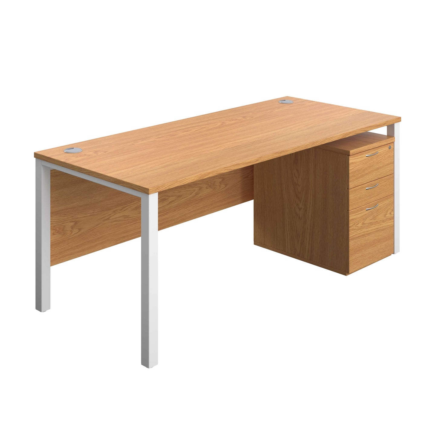 Goal Post Rectangular Desk + 3 Drawer High Mobile Pedestal (FSC) | 1800x800 | Nova oak/White