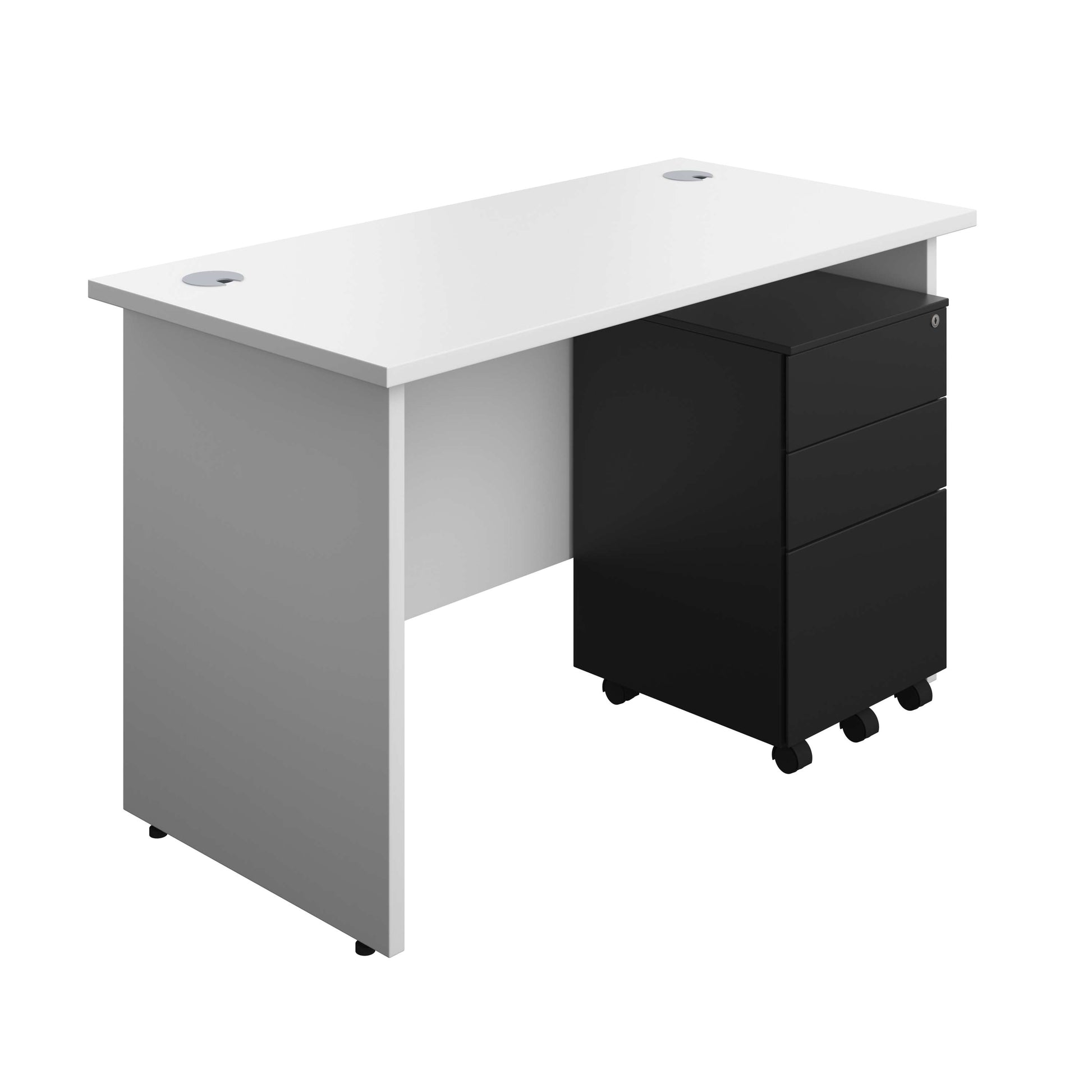 Panel Rectangular Desk + 3 Drawer Steel Pedestal Bundle (FSC) | 1200X600 | White/Black