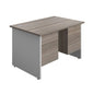 Panel Plus Rectangular Desk + 2 & 3 Drawer Fixed Pedestal Bundle (FSC) | 1200X800 | Grey Oak/White