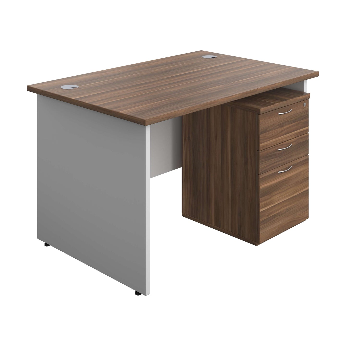 Panel Plus Rectangular Desk + 3 Drawer Under Desk Pedestal Bundle (FSC) | 1200X800 | Dark Walnut/White