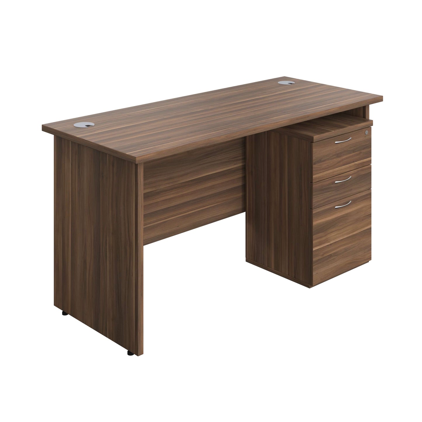 Panel Rectangular Desk + 3 Drawer High Mobile Pedestal Bundle (FSC) | 1400X600 | Dark Walnut/Dark Walnut