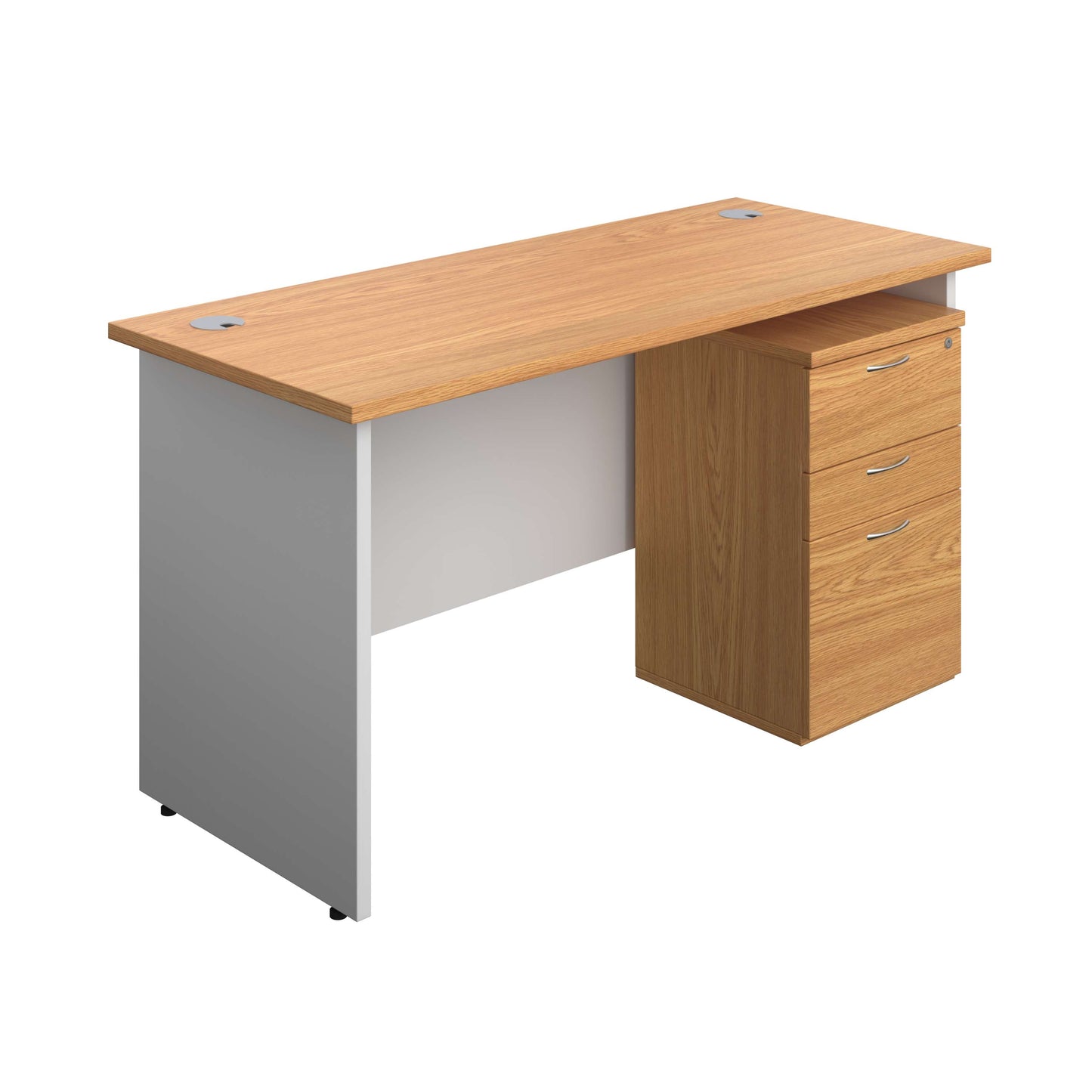 Panel Plus Rectangular Desk + 3 Drawer High Mobile Pedestal Bundle (FSC) | 1400X600 | Nova Oak/White