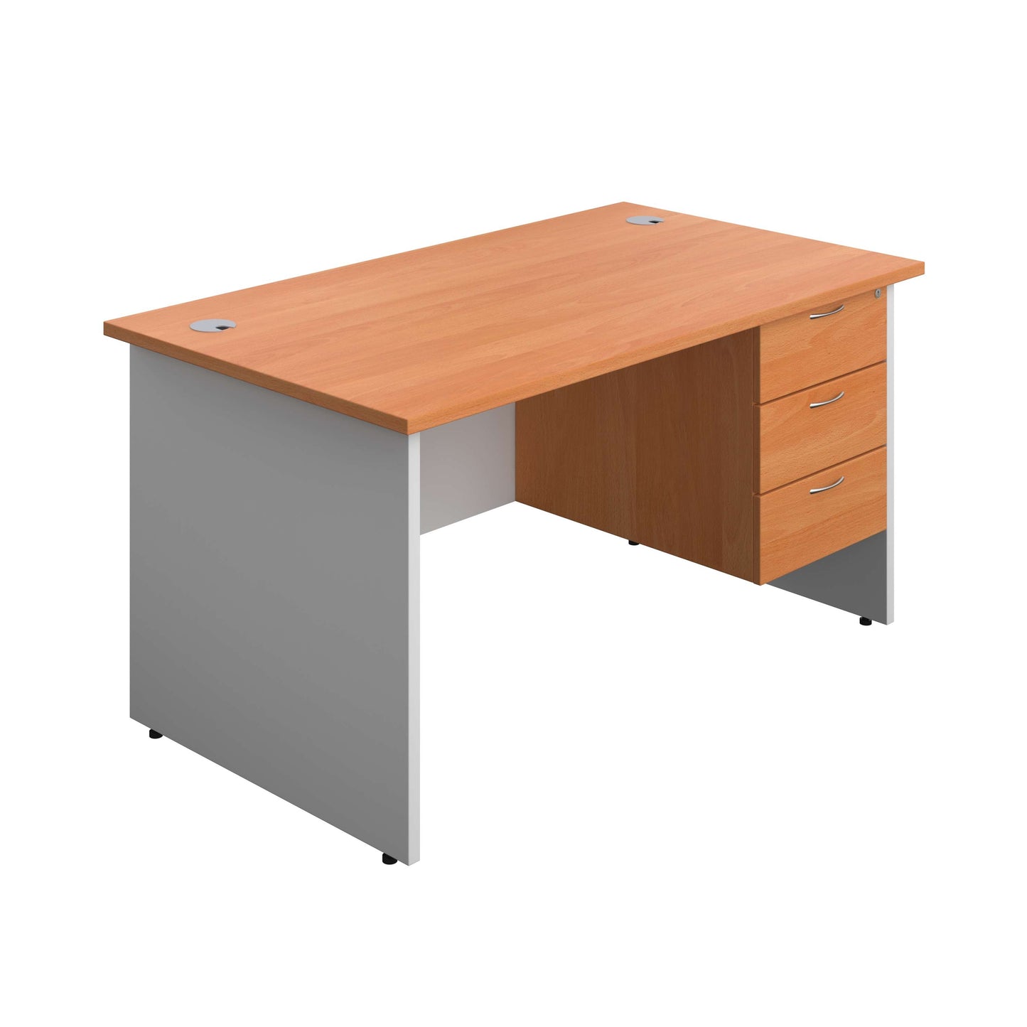 Panel Plus Rectangular Desk + 3 Drawer Fixed Pedestal Bundle (FSC) | 1400X800 | Beech/White