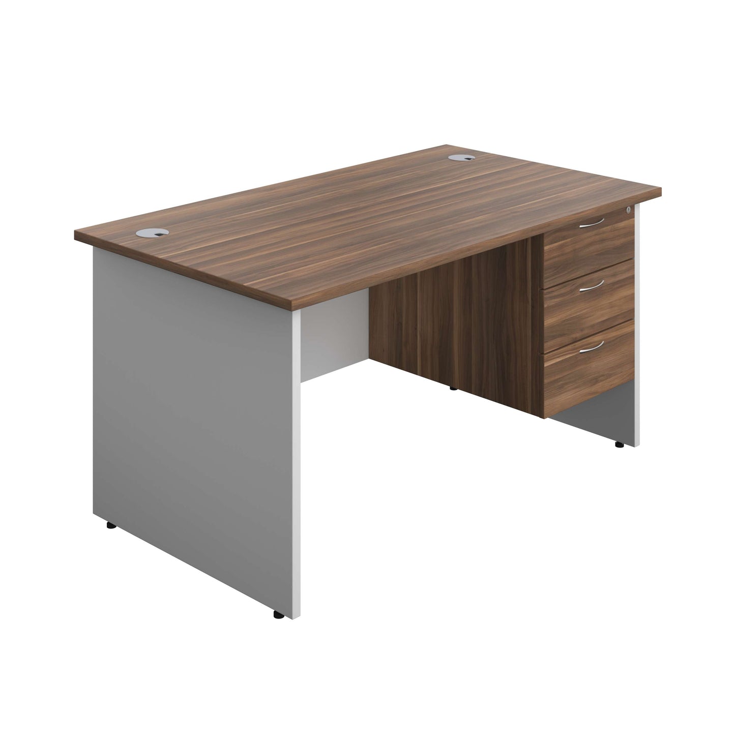 Panel Plus Rectangular Desk + 3 Drawer Fixed Pedestal Bundle (FSC) | 1400X800 | Dark Walnut/White