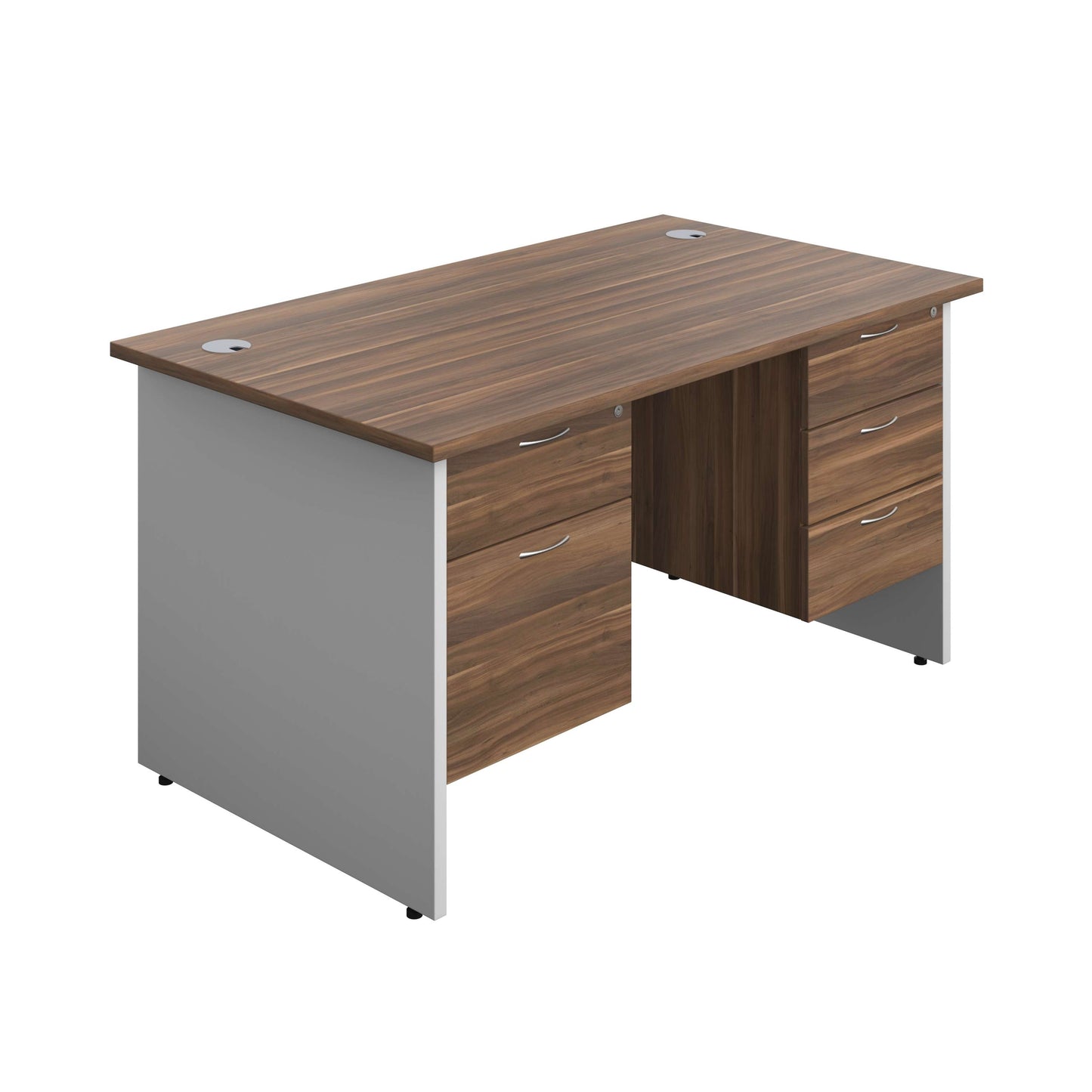 Panel Plus Rectangular Desk + 2 & 3 Drawer Fixed Pedestal Bundle (FSC) | 1400X800 | Dark Walnut/White