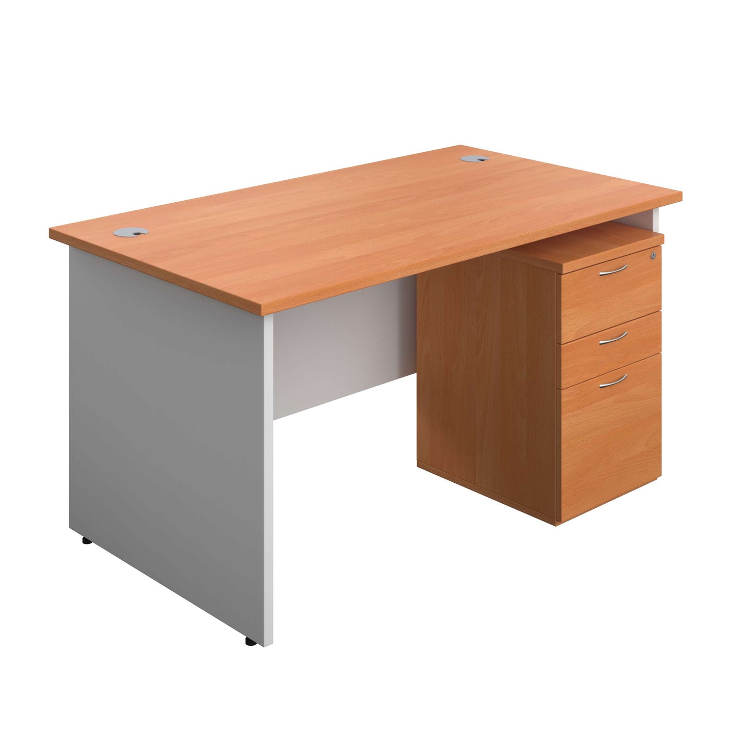 Panel Plus Rectangular Desk + 3 Drawer High Mobile Pedestal Bundle (FSC) | 1400X800 | Beech/White