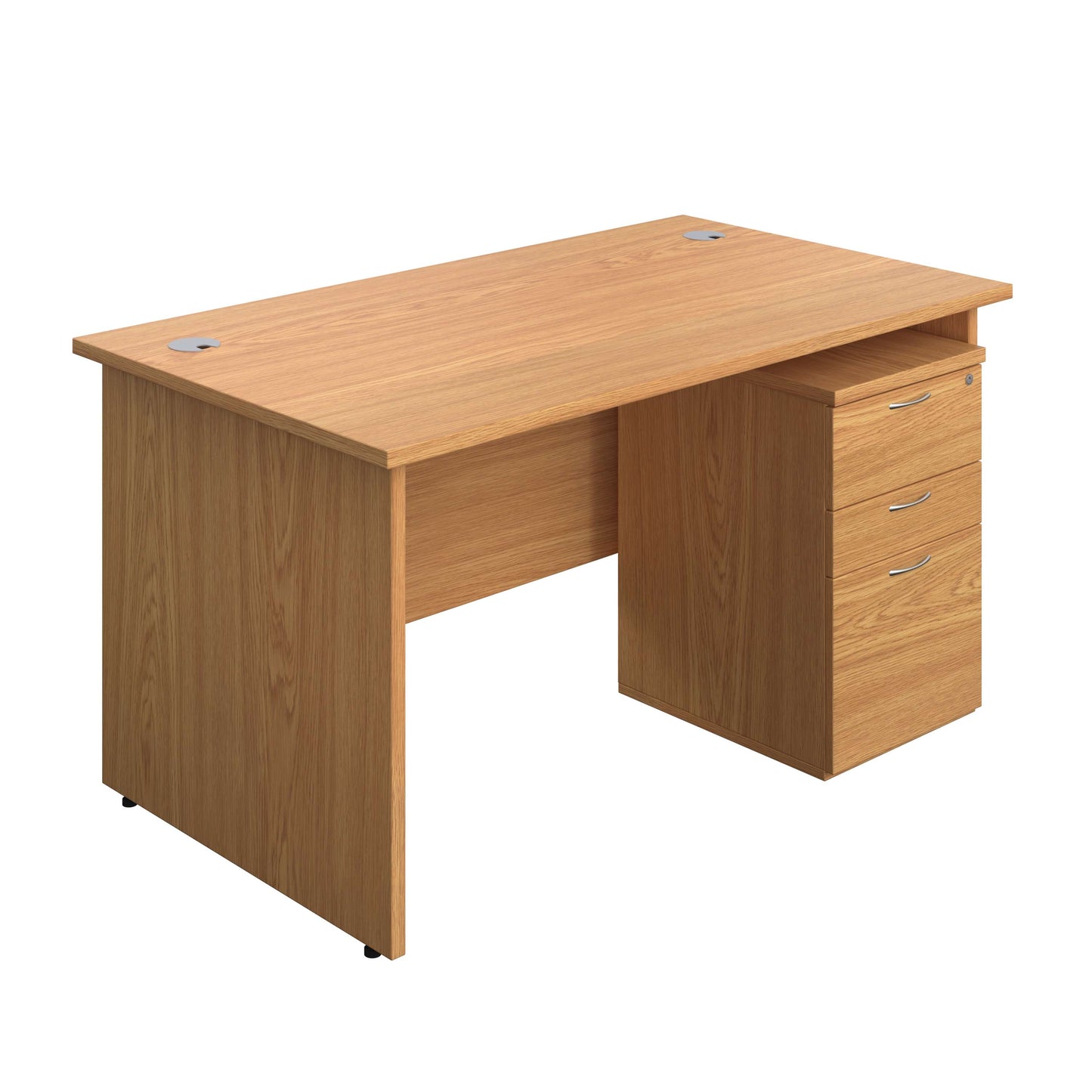 Panel Rectangular Desk + 3 Drawer Under Desk Pedestal Bundle (FSC) | 1400X800 | Nova Oak/Nova Oak