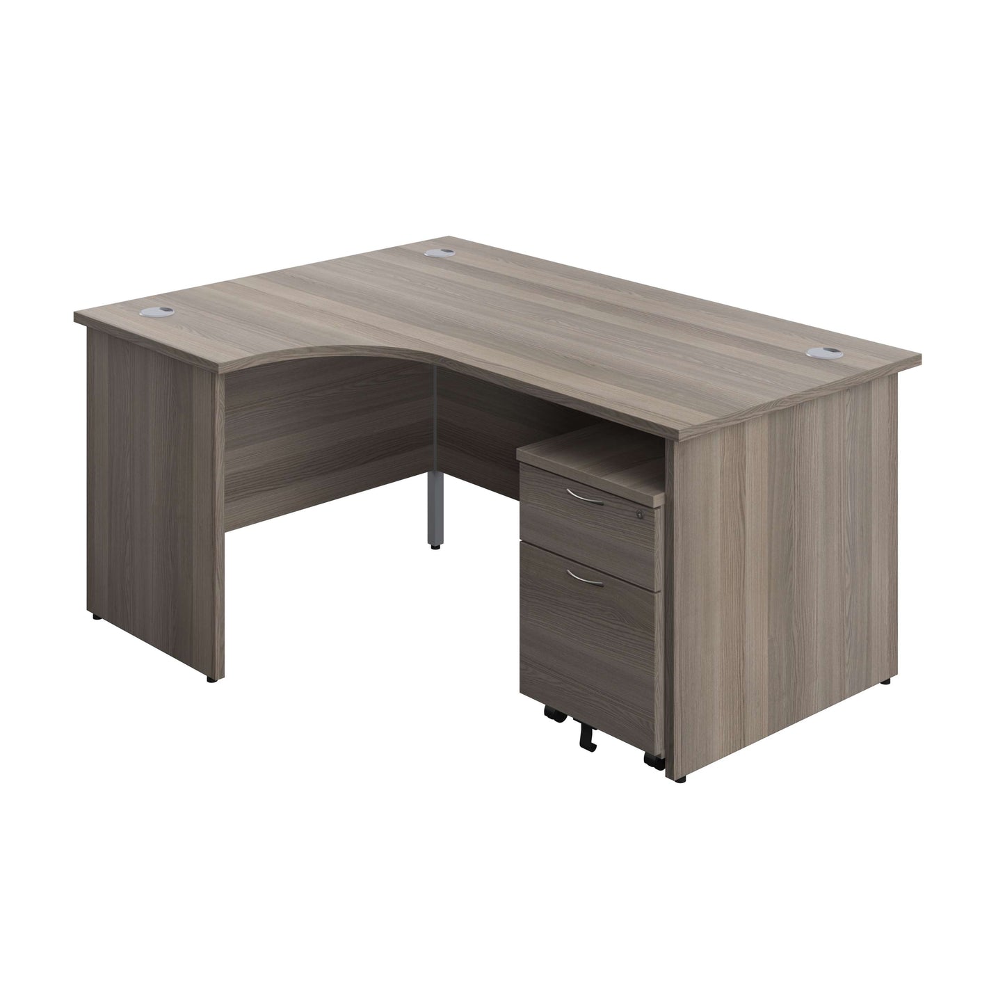 Panel Left Hand Radial Desk + 2 Drawer Mobile Pedestal Bundle (FSC) | 1600X1200 | Grey Oak/Grey Oak