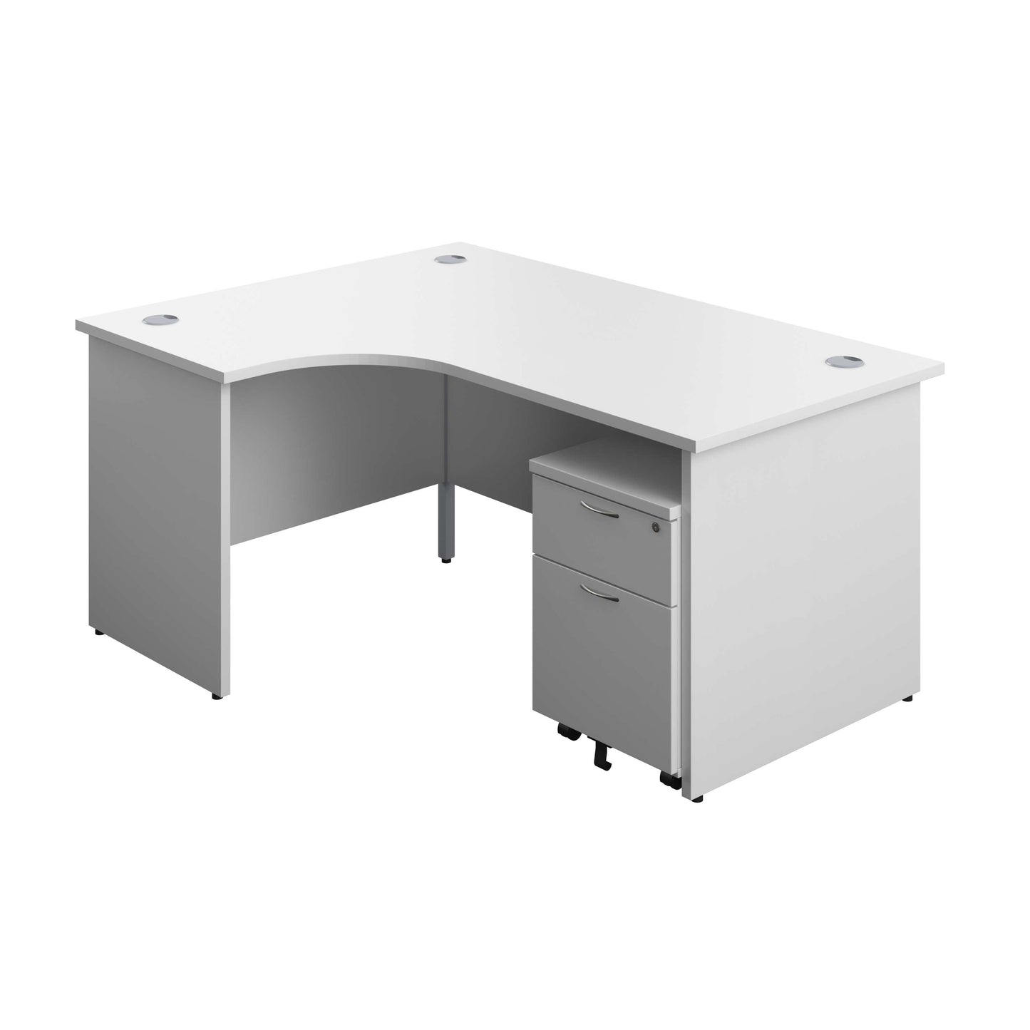 Panel Left Hand Radial Desk + 2 Drawer Mobile Pedestal Bundle (FSC) | 1600X1200 | White/White