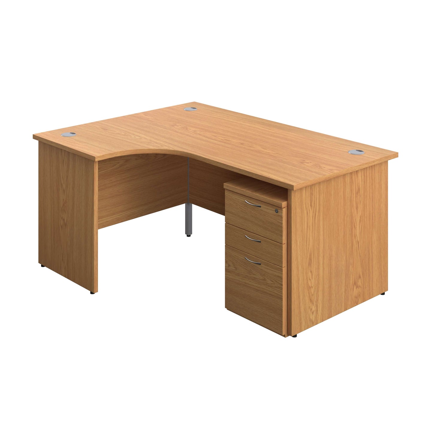 Panel Left Hand Radial Desk + 3 Drawer Under Desk Pedestal Bundle (FSC) | 1600X1200 | Nova Oak/Nova Oak