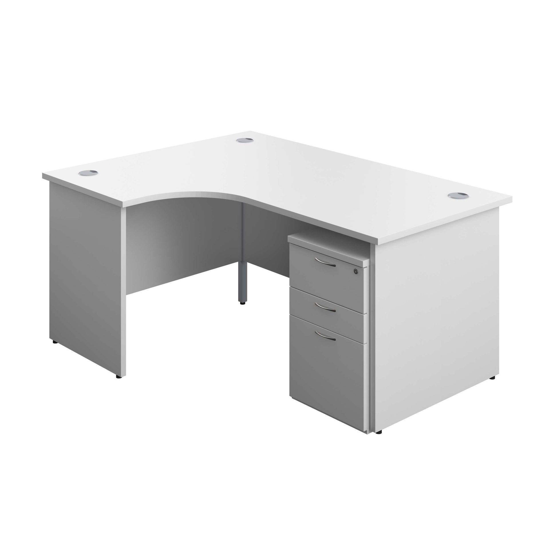 Panel Left Hand Radial Desk + 3 Drawer Under Desk Pedestal Bundle (FSC) | 1600X1200 | White/White