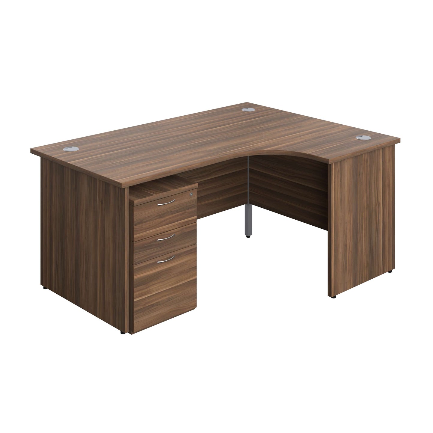 Panel Right Hand Radial Desk + 3 Drawer High Mobile Pedestal Bundle (FSC) | 1600X1200 | Dark Walnut/Dark Walnut